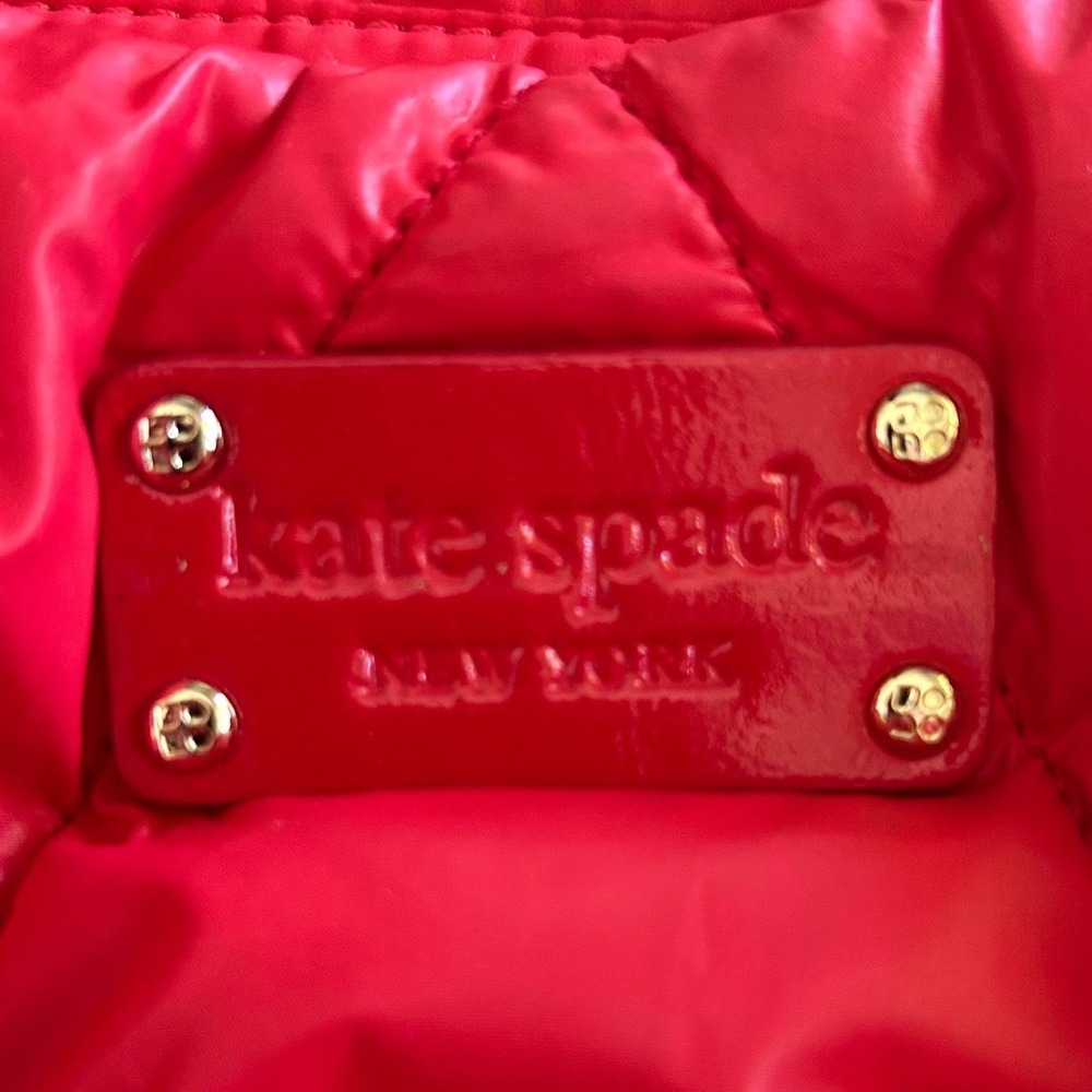 Kate Spade Quilted Puffer Tote Bag Large Red Diamond Stitch Nylon Streetwear - Picture 4 of 16